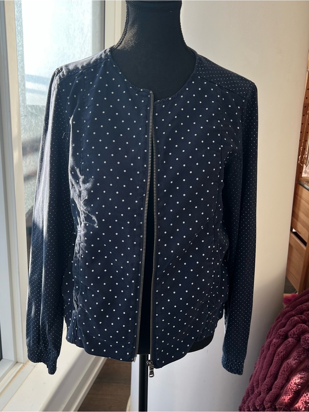 Super Cute Tommy Hilfiger Navy Polka Dot Bomber Jacket in Excellent Condition
